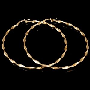 💖SOLD💖14k Yellow Gold Twisted Hollow Round Hoop Earrings 2.8" 2.8mm 3.6 grams.